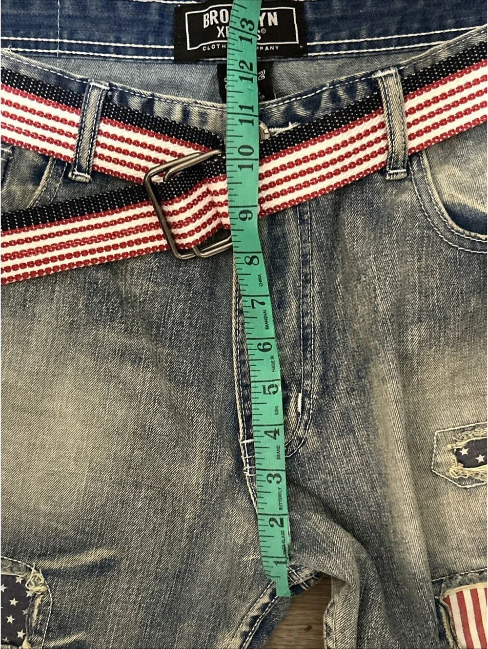 Men's Brooklyn Express Jeans  38/32 Blue Distressed Stars & Stripes Patches